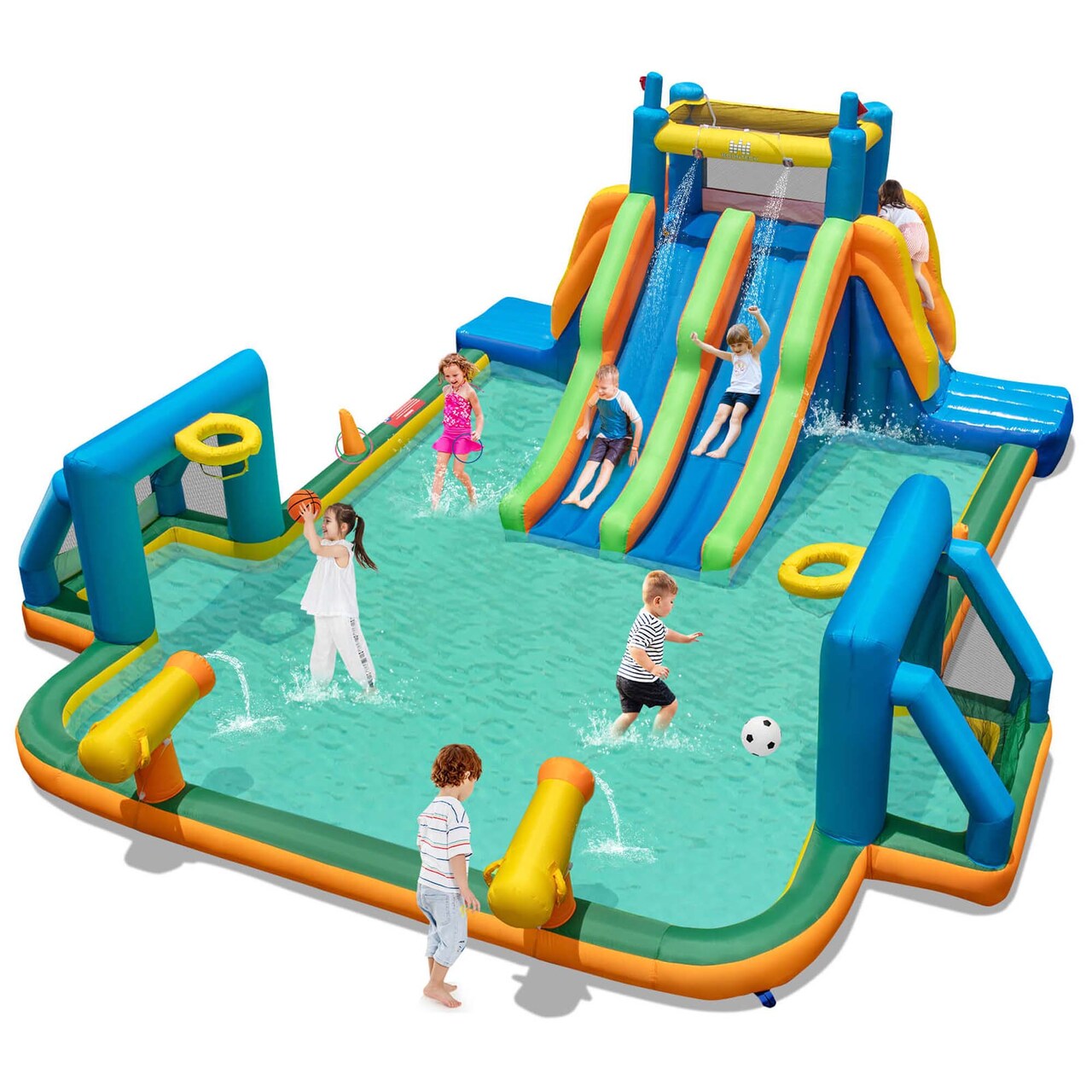Costway Inflatable Water Slide with 2 Long Slides Pool Climbing Walls Blower Excluded/with 950 W Blower